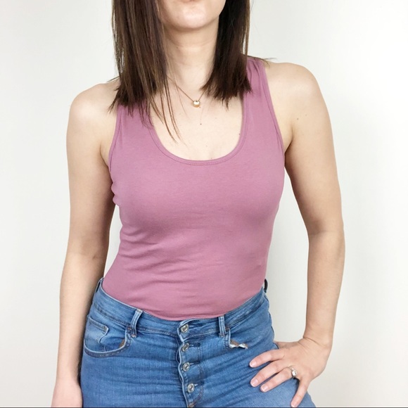 Dusty pink stretch racerback tank bodysuit C16 - Picture 3 of 7